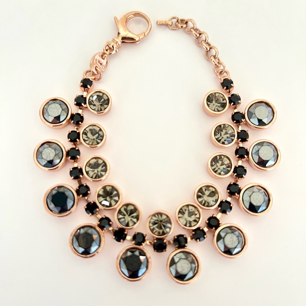 (SOLD) Fossil Rose Gold, Gunmetal & Black Crystal Statement Bracelet